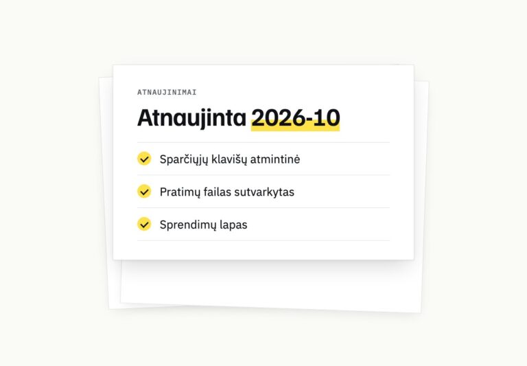 Atnaujinimų sąrašas: sparčiųjų klavišų atmintinė, sutvarkytas pratimų failas, sprendimų lapas