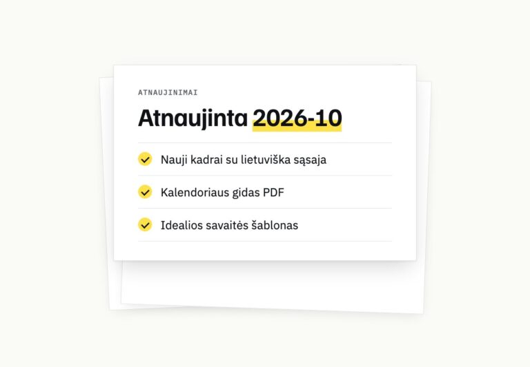 Atnaujinimų sąrašas: nauji kadrai su lietuviška sąsaja, kalendoriaus gidas PDF, idealios savaitės šablonas
