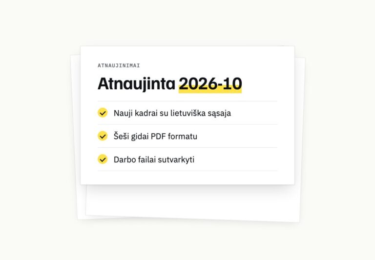 Atnaujinimų sąrašas: nauji kadrai su lietuviška sąsaja, šeši gidai PDF formatu, sutvarkyti darbo failai